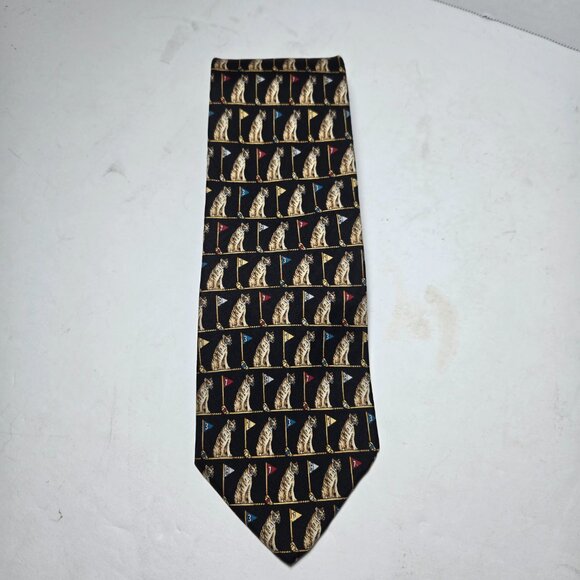 Vintage Brooks Brothers Blue Silk Tie Tigers & Golf Made in USA 3.75" x 57" - Picture 7 of 7